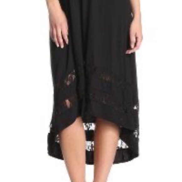 NY COLLECTION Black Sleeveless Maxi Dress Lace Insets High Low Hem Medium - Picture 2 of 8